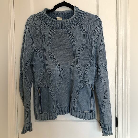 Blue Willi’s Vintage Blue Mockneck Knit Sweater with Zippered Pockets - Picture 2 of 6